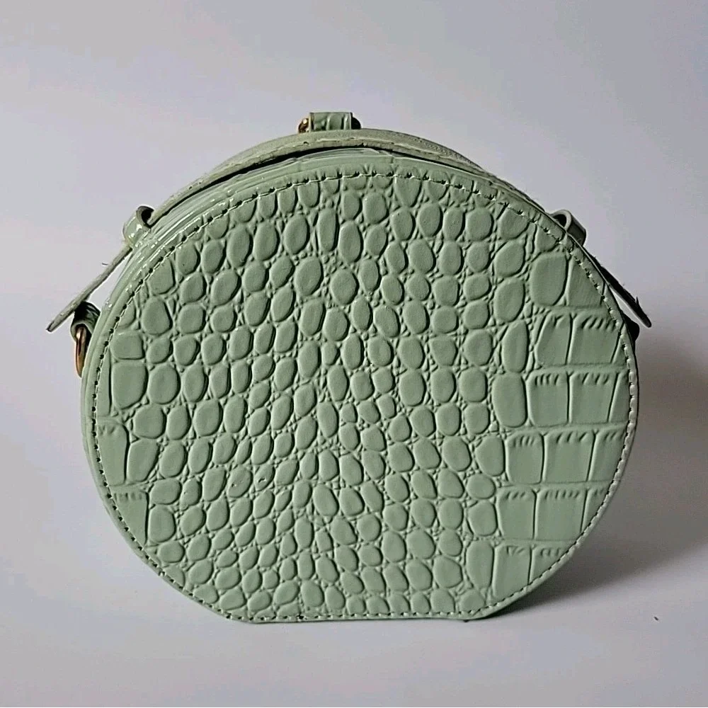 Calpak Round Croc Embossed‎ Vegan Leather Purse Seafoam Top Handle Zip Around